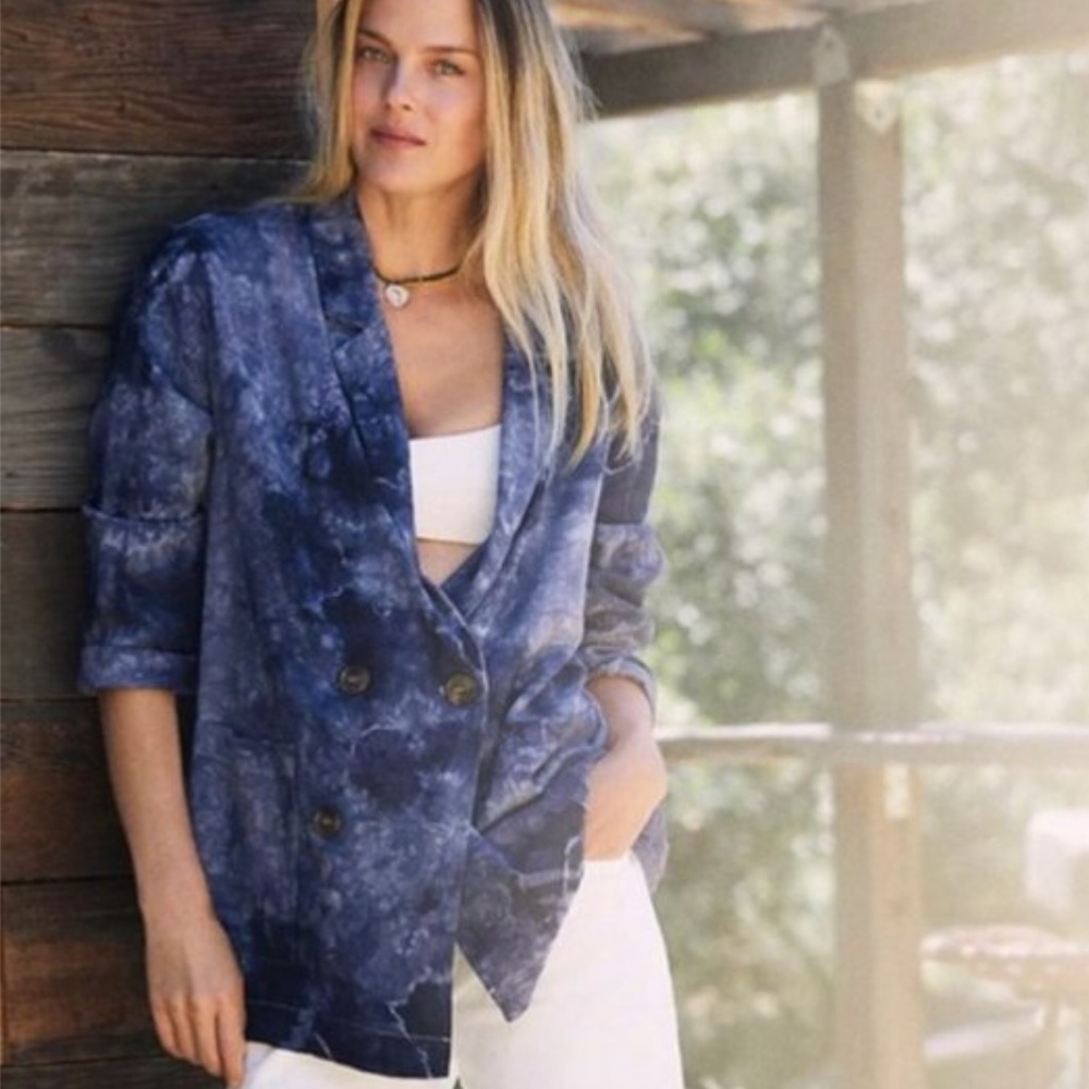 NWT Anthropologie Blue Tie Dye Blazer